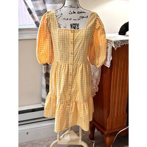 VTG Boho Yellow Gingham Summer Dress by Kay & Jay Cottage Core Country Size M